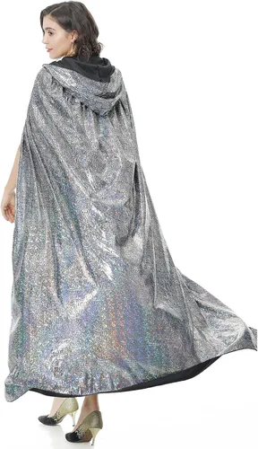 Vista 7 de GRAJTCIN Capa brillante con capucha para Halloween, capa de longitud completa, disfraz de Mardi Gras para Navidad