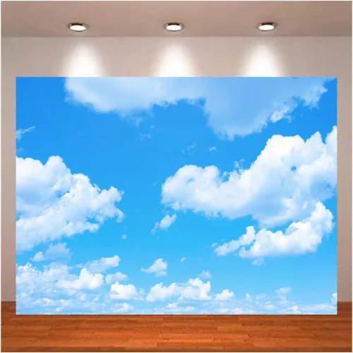 Vista 4 de Telones de fondo de fotografía con tema de nubes blancas de cielo azul, 7 x 5 pies, cielo claro, para niños, fiesta de cumpleaños, cartel de recién