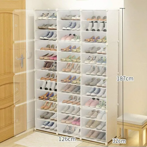 Vista 2 de Organizador de zapatos, 3 x 12 niveles, apilable, 72 pares de armarios de almacenamiento de zapatos, a prueba de polvo, estante de zapatos