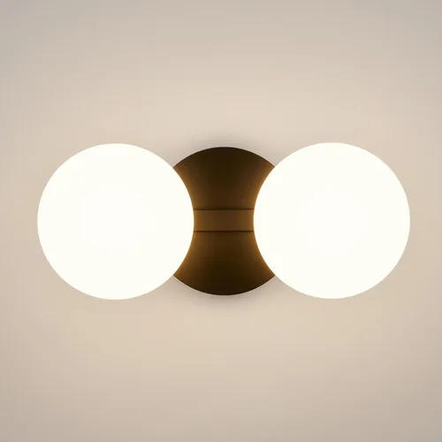 Vista 11 de Aplique de pared moderno de globo de vidrio: Luz de apliques esféricos dorados - Accesorio de luces de bola individual de latón pequeño para tocador