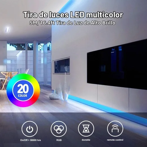 Vista 9 de DAYBETTER - Tira de luces led de 16.4 pies, con control remoto y fuente de alimentación