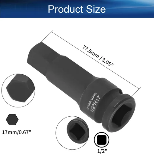 Vista 2 de Bettomshin Broca de impacto hexagonal, llave Allen de 1/2 pulgada, enchufe de impacto hexagonal de 0.669 in, acero Cr-Mo, destornillador hexagonal