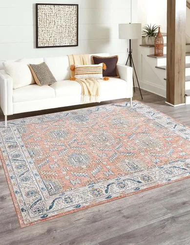 Vista 27 de Unique Loom Colección Nyla - Alfombra de área - Princesa (2 pies x 3 pies 1 pulgada, rectangular, rosa salmón/marrón)