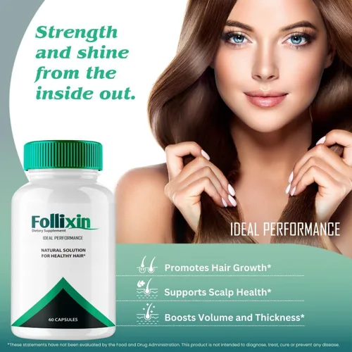 Vista 4 de Follixin Cápsulas de crecimiento del cabello, píldoras de suplemento de salud capilar Follixin, máxima fuerza, nutre el cabello Follixin, fortalece