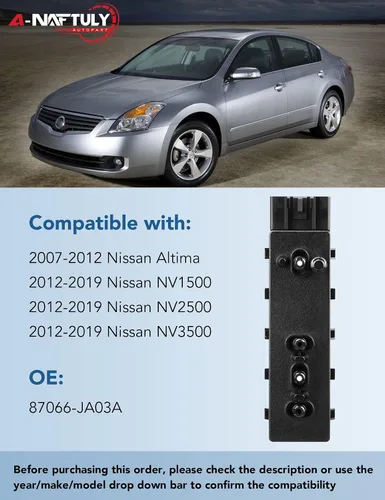 Vista 2 de Interruptor de asiento eléctrico compatible con Nissan Altima 2007-2012, Nissan NV1500 2500 3500 2012-2019, 10 vías delantero izquierdo del lado