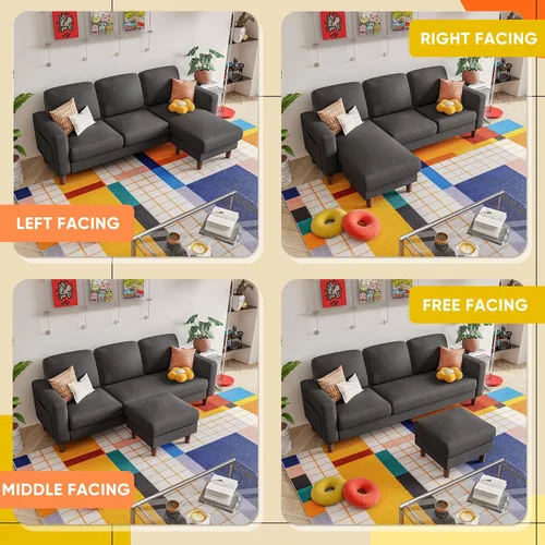 Vista 3 de YESHOMY Sofás para sala de estar, sofá con otomana móvil, sofá pequeño con chaise reversible y bolsillos laterales, sofá en forma de L para espacios