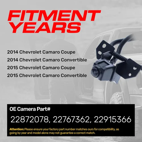 Vista 2 de Master Tailgaters Repuesto para Chevrolet Camaro Coupe/Convertible (2014-2015) Cámara de respaldo OE Parte # 22872078, 22767362, 22915366