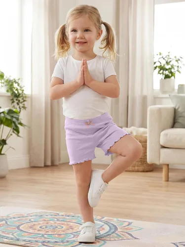 Vista 2 de Ruisita Paquete de 6 pantalones cortos con volantes para niños pequeños y niñas, pantalones cortos de bicicleta con ruedas de ruedas, pantalones