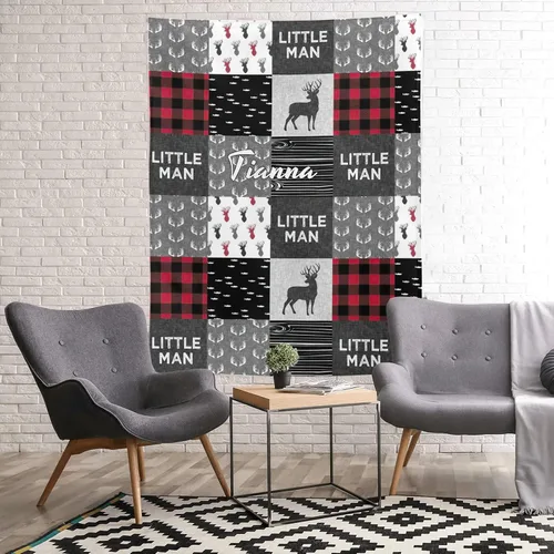 Vista 4 de XOZOTY Manta de bebé personalizada con texto y nombre, diseño a cuadros de hombre pequeño, con texto y nombre, para niños y niñas, regalo