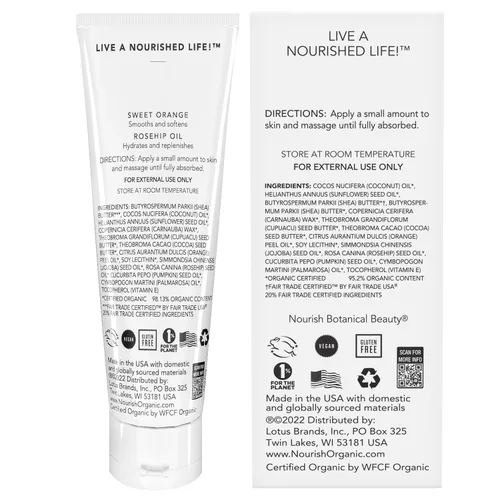 Vista 2 de Nourish Organic Crema nutritiva para la piel, naranja dulce y rosa mosqueta, sin OMG, libre de crueldad, certificado orgánico por USDA (3 onzas)