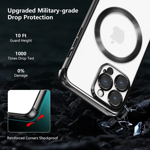 Vista 3 de RALEAVO Funda magnética para iPhone 14 Pro [compatible con Magsafe] [protección contra caídas de grado militar] Funda transparente delgada chapada a