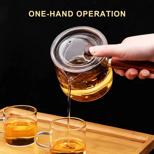 Vista 4 de PARACITY Tetera de vidrio con infusor, tetera japonesa segura para estufa, hervidor de té transparente con mango de madera, tetera de hojas sueltas