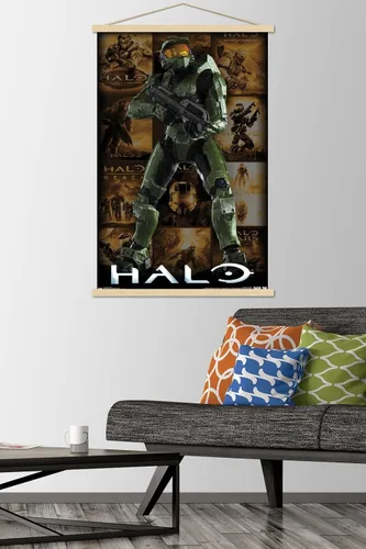 Vista 2 de Trends International Halo - Póster de pared con diseño de cuadrícula Game Key, 22.375 x 34 pulgadas, paquete de impresión prémium y colgador