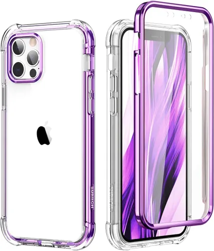 Vista 9 de SURITCH Funda transparente para iPhone 12/iPhone 12 Pro de 6.1 pulgadas, [protector de pantalla integrado] cubierta protectora de cuerpo completo a