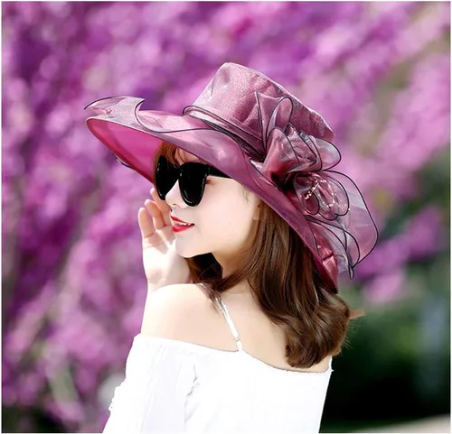 Vista 4 de Sombrero de sol de verano para mujer con protección UV, sombreros de ala ancha plegable