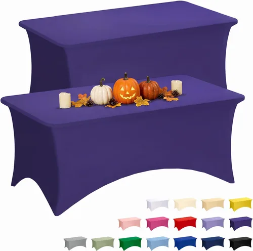 Vista 53 de Fixwal Paquete de 12 Cubiertas de Mesa de Spandex Negro para Mesas de 6 Pies, Fundas de Mesa Rectangulares Ajustadas Elásticas para Bodas