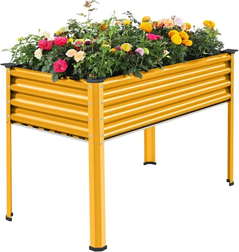 Vista 11 de Land Guard Cama de jardín elevada de metal ovalada galvanizada con patas para verduras (beige)