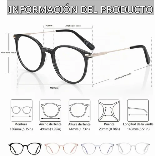 Vista 3 de ZENOTTIC Gafas ópticas redondas con marco transparente, lentes transparentes, lentes sin receta para mujer Negro