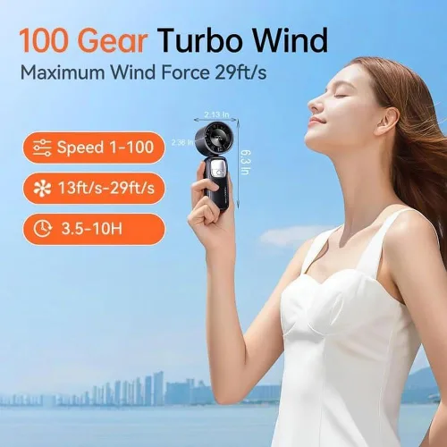 Vista 3 de KIMMOO Ventilador turbo portátil 3 en 1, 100 velocidades, 15000 RPM, refrigeración de 10 horas, pantalla LED, rotación de 90°, alimentado por