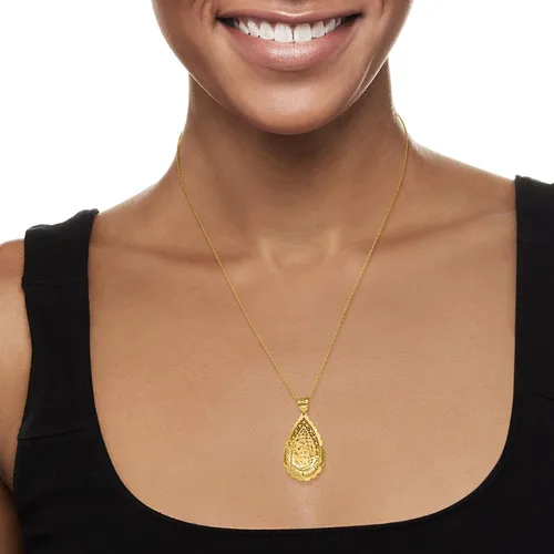 Vista 2 de Ross-Simons Colgante de lágrima de encaje floral pulido satinado de oro amarillo italiano de 14 quilates, Oro amarillo, No es una piedra preciosa