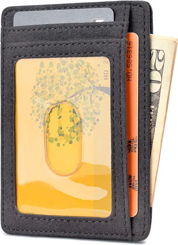 Vista 2 de Buffway - Billetera delgada minimalista de cuero con protección RFID para hombre y mujer
