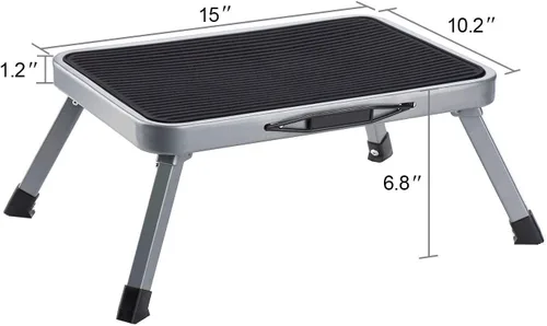 Vista 5 de Delxo Taburete Escalón Plegable - Metal de Un Escalón para Adultos, Resistente, Capacidad Máxima de 330 libras, Antideslizante para RV, Cocina