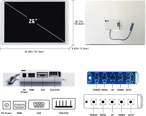 Vista 2 de UNICO Monitor de la arcada de 26 pulgadas, monitor del juego del LCD del ratio 4:3 para la máquina de la arcada de HDMI/VGA/CGA/EGA