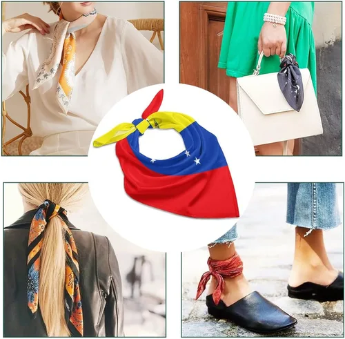 Vista 3 de Calculay Bandana con bandera venezolana, turbante, diadema para la cabeza, pulsera cuadrada, accesorios decorativos para el cabello, 25 x 25 pulgadas