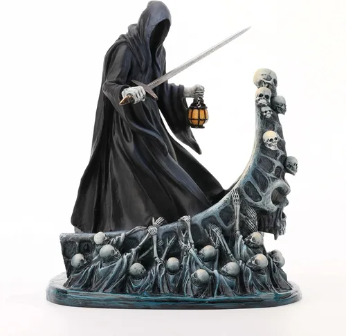 Vista 2 de Veronese Design Escultura de resina pintada a mano, 7 7/8 pulgadas de alto, diseño de mensajero oscuro y el ferry de la maldita estatua de la parca