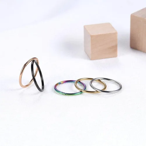 Vista 7 de Juego de 5 aretes para nariz calibre 20G, 18G y 16G, de acero quirúrgico 316 L, piercing para trago, tabique y cartílago, para mujeres y hombres