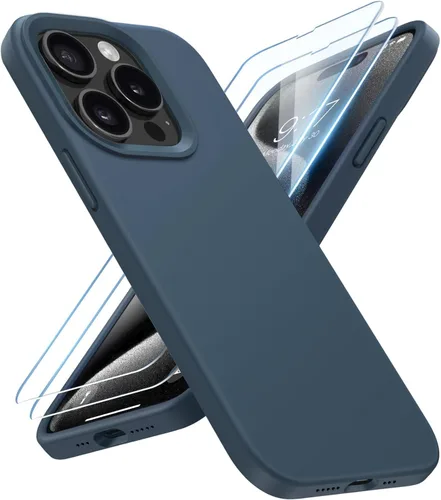 Vista 8 de Funda de silicona líquida delgada para iPhone 15 Pro, funda protectora a prueba de golpes de 6.1 pulgadas, protección antiarañazos contra caídas