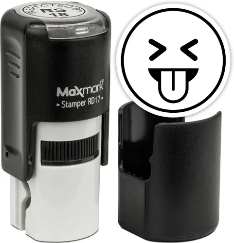 Vista 56 de MaxMark Sello de Emoji Autoentintado Redondo - Enojada - Tinta Negra