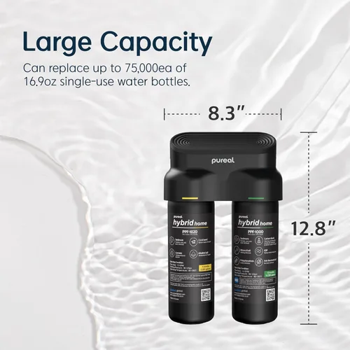 Vista 6 de Pureal Hybrid Home PPU-1020D - Sistema de filtro de agua de 2 etapas para debajo del fregadero, 10 K galones, NSF/ANSI 42 y 372, filtro