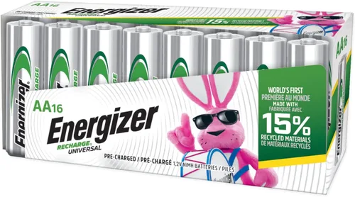 Vista 2 de Energizer Baterías AA recargables, recarga universal doble A batería precargada, 16 unidades y pilas AAA recargables, recarga universal triple A