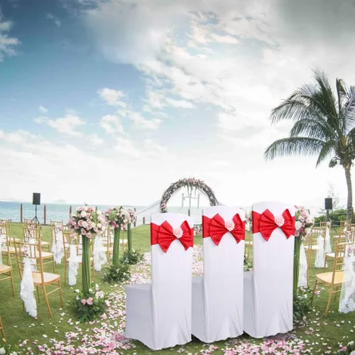Vista 5 de 10 piezas de lazos elásticos para sillas de color rojo, de spandex, arcos decorativos para sillas de boda, elegantes cintas para fiestas, baby