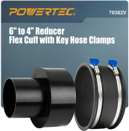 Vista 8 de POWERTEC 70322 Reductor de 4 a 2-1/2 pulgadas y manguito flexible de control de polvo de 4 pulgadas con abrazaderas de manguera de acero inoxidable