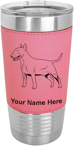 Vista 9 de LaserGram Vaso aislado al vacío de 20 onzas, perro Bull Terrier, grabado personalizado incluido (piel sintética, estilo béisbol)