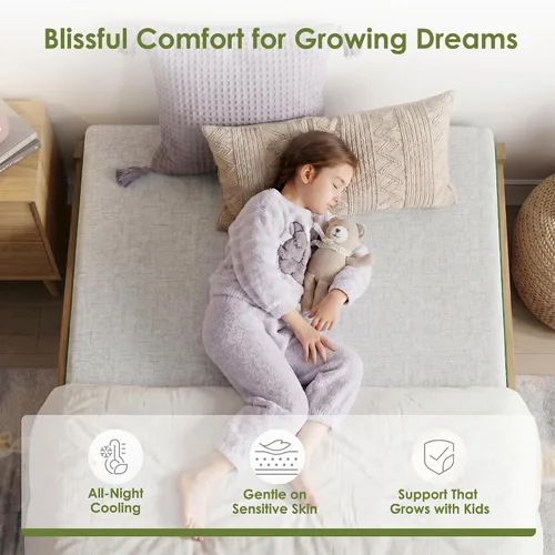 Vista 5 de Colchón Tamaño Twin, Colchón de Espuma Viscoelástica con Gel de 6 Pulgadas para Noches de Sueño Fresco y Alivio de Presión, Colchón de Firmeza Media