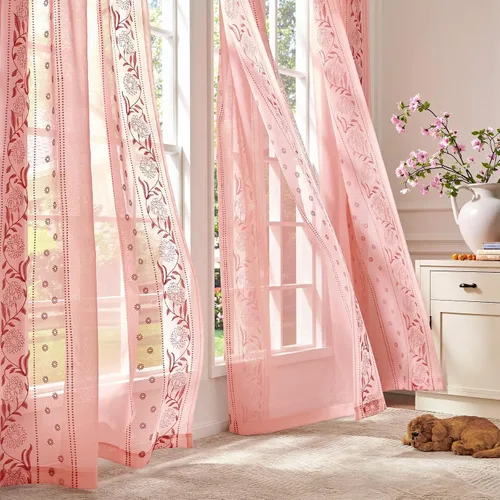 Vista 27 de jinchan Cortinas de lino floral marfil para sala de estar 84" pestaña