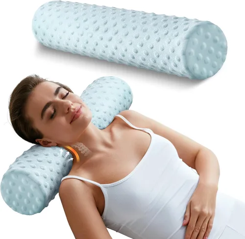 Vista 19 de Almohada redonda de espuma viscoelástica de 5 pulgadas, almohada cervical Velvet Dots Azul