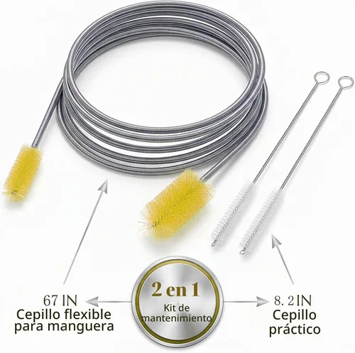 Vista 2 de Juego de cepillos de drenaje flexibles de 67 pulgadas, limpiador de tuberías de manguera larga de doble extremo con 2 cepillos de limpieza de paja