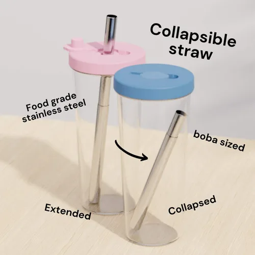 Vista 9 de Dodoko Vaso Boba reutilizable con pajilla, vaso para café helado y batido, de 24 onzas, rosa burbuja