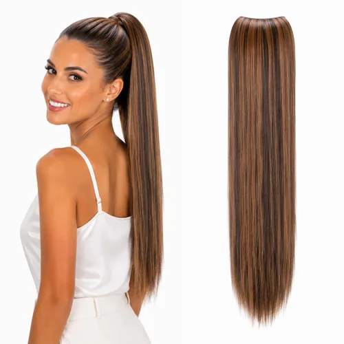 Vista 18 de CAISHA Extensión de cola de caballo de 22" con cordón voluminoso Straigtht negro-marrón PH503