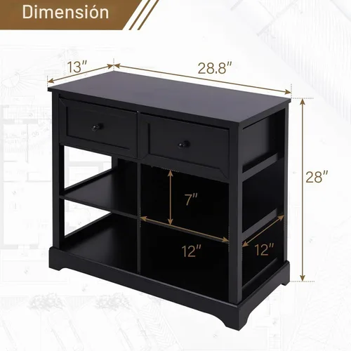 Vista 2 de PHI VILLA Black Accent Cabinet with Rattan Basket, Storage Buffet Cabinet