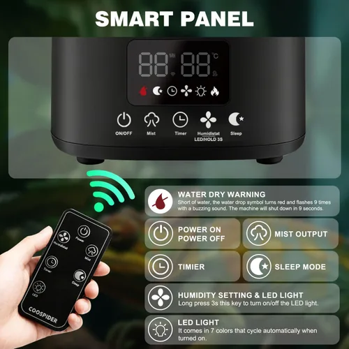 Vista 6 de COOSPIDER Reptile Fogger Humidifier, Automatic Humidifiers for Reptiles Tank, Terrarium Humidifier with Timer Humidity Control, Reptile Mister for