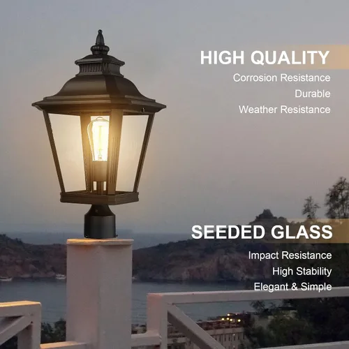 Vista 2 de Luces de poste grandes para exteriores, lámpara de poste con acabado negro, impermeable y antioxidante, moderna iluminación exterior de pilar
