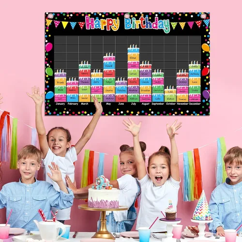 Vista 5 de Tevxj - Calendario de cumpleaños colorido para cumpleaños, tablón de anuncios, tablero de anuncios con etiquetas de nombre para fiesta
