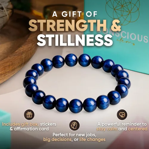 Vista 5 de Conscious Items Pulsera de riqueza y manifestación para mujeres y hombres, pulsera de prosperidad con cristales de dinero y piedra natural