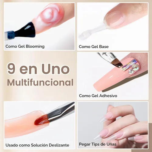 Vista 3 de Modelones - Juego de pegamento en gel para uñas de 9 en 1 con cepillo, gel de uñas de 15 ml para strass, gel de base, kit de gel de uñas de arte