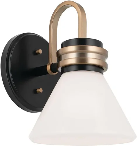 Vista 4 de Kichler Farum 55153BK - Aplique de pared con 1 luz, luz moderna con cristal ópalo en negro con bronce champán, clasificación húmeda, para entrada